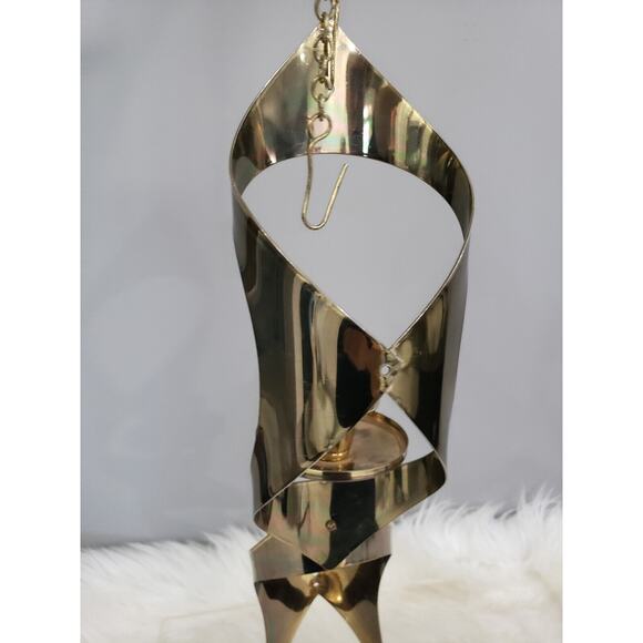 Vintage MCM Mascot Brass‎ Swag Hanging Chandelier Candle Holder Abstract - Picture 5 of 7